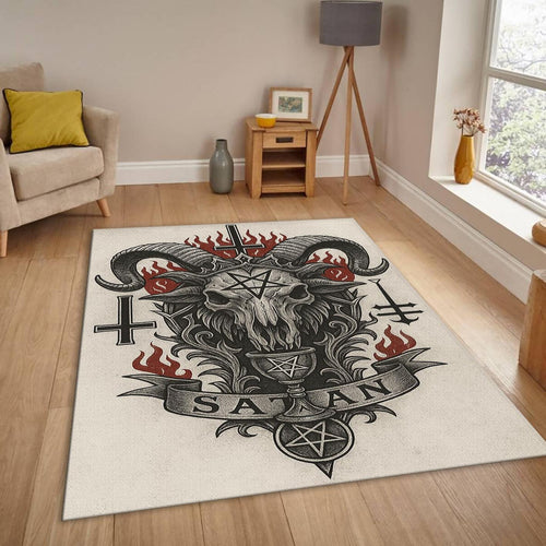Gothic Ram Skull Rug, Occult Art Dark Fantasy Decor Heavy Metal