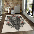 Gothic Ram Skull Rug, Occult Art Dark Fantasy Decor Heavy Metal