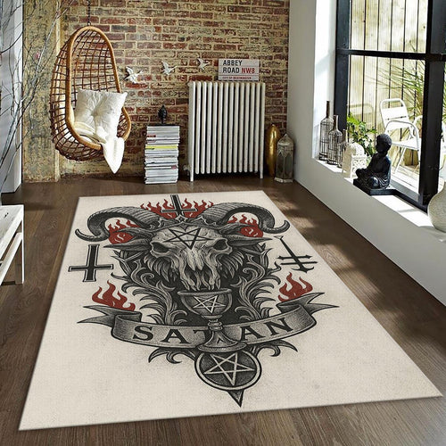 Gothic Ram Skull Rug, Occult Art Dark Fantasy Decor Heavy Metal