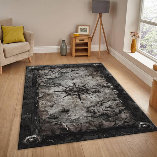Gothic Compass Rug, Vintage World Map