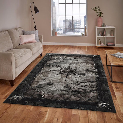 Gothic Compass Rug, Vintage World Map