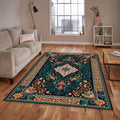 Oriental Rug, Dark Teal & Red Ornate Floral Medallion Decor Gift
