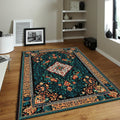 Oriental Rug, Dark Teal & Red Ornate Floral Medallion Decor Gift
