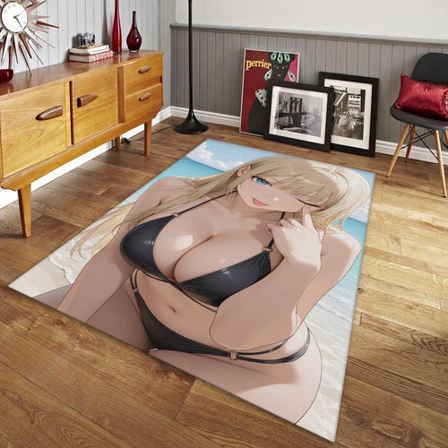 Sexy Blonde Waifu Rug, Anime Bikini Girl