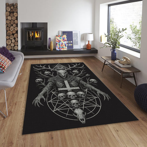 Goth Decor Rug, Dark Fantasy Art Macabre Skull Design Gothic Home