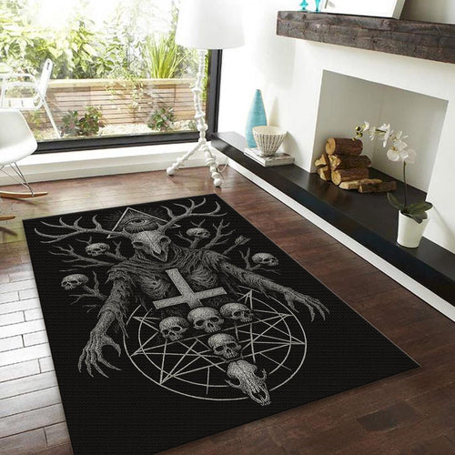 Goth Decor Rug, Dark Fantasy Art Macabre Skull Design Gothic Home