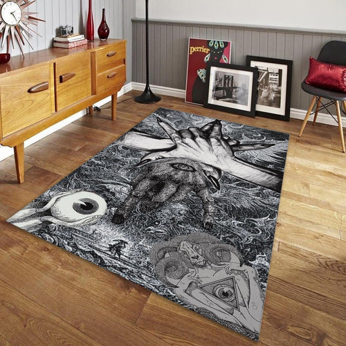 Dark Surrealism Rug, Hand Eye Sketch Art