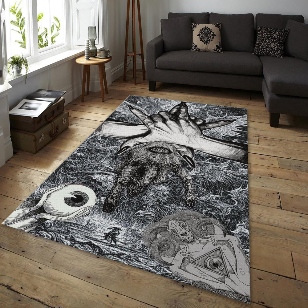 Dark Surrealism Rug, Hand Eye Sketch Art