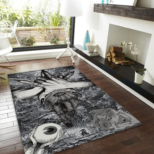 Dark Surrealism Rug, Hand Eye Sketch Art