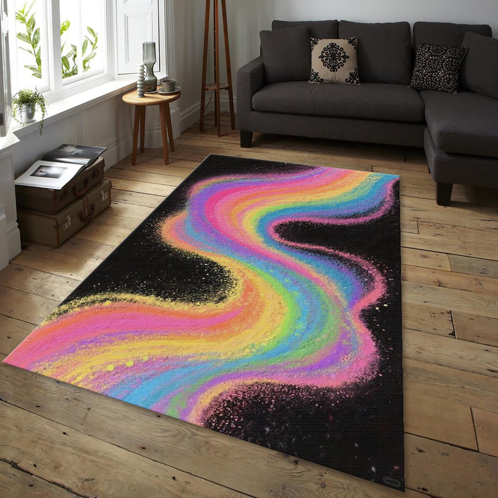 Vibrant Rainbow Rug, Colorful Sand Wave Art