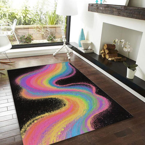 Vibrant Rainbow Rug, Colorful Sand Wave Art