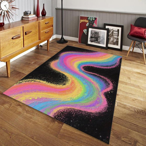 Vibrant Rainbow Rug, Colorful Sand Wave Art