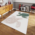 Boho Sea Turtle Rug, Green and Pink