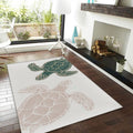 Boho Sea Turtle Rug, Green and Pink