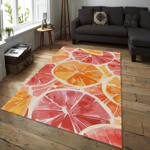 Orange Slice Rug, Colorful Grapefruit Art