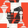 Mid Century Modern Rug, Abstract Chess Art
