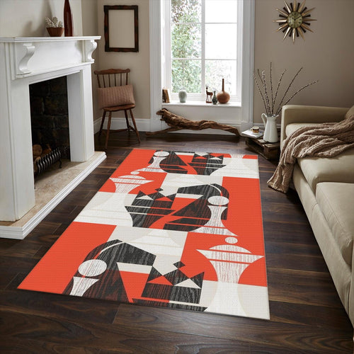 Mid Century Modern Rug, Abstract Chess Art