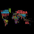 Colorful World Map Rug, Typographic Text Art