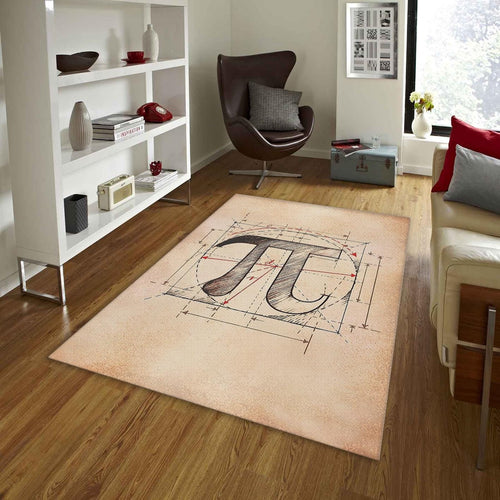 Vintage Pi Symbol Rug, Technical Blueprint Art