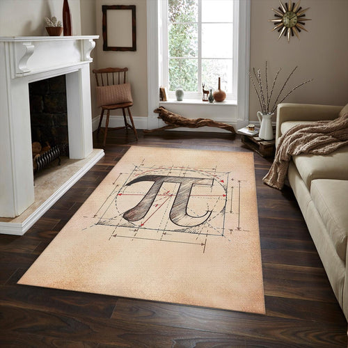 Vintage Pi Symbol Rug, Technical Blueprint Art