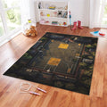 Aerial Basketball Court Rug, Black and Gold