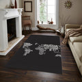 Monochrome World Map Rug, Typographic Text Art
