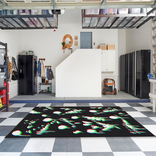 Glitch Art Rug, 3D Anaglyph Effect Dark Abstract Decor Edgy Room
