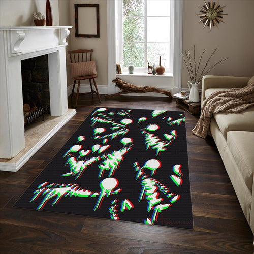 Glitch Art Rug, 3D Anaglyph Effect Dark Abstract Decor Edgy Room
