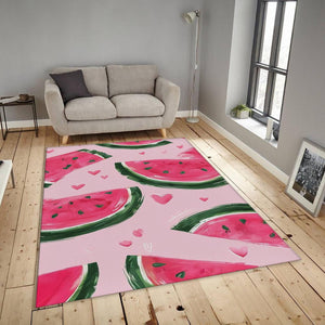 Watercolor Watermelon Rug, Pink Hearts Art
