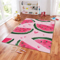 Watercolor Watermelon Rug, Pink Hearts Art