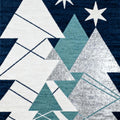 Navy Blue Christmas Rug, Modern Holiday Decor, Geometric Trees