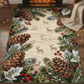 Rustic Christmas Rug, Winter Cabin Area Rug, Pinecone and Deer
