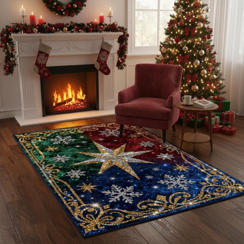 Glam Christmas Rug, Glitter Snowflake Carpet