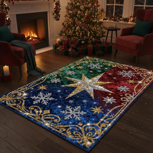 Glam Christmas Rug, Glitter Snowflake Carpet
