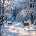Magical Winter Rug, Snowy Forest Deer Carpet