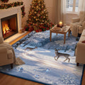 Magical Winter Rug, Snowy Forest Deer Carpet