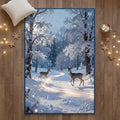 Magical Winter Rug, Snowy Forest Deer Carpet