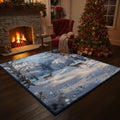 Magical Winter Rug, Snowy Forest Deer Carpet