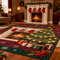 Traditional Christmas Rug, Red and Green Holiday Carpet