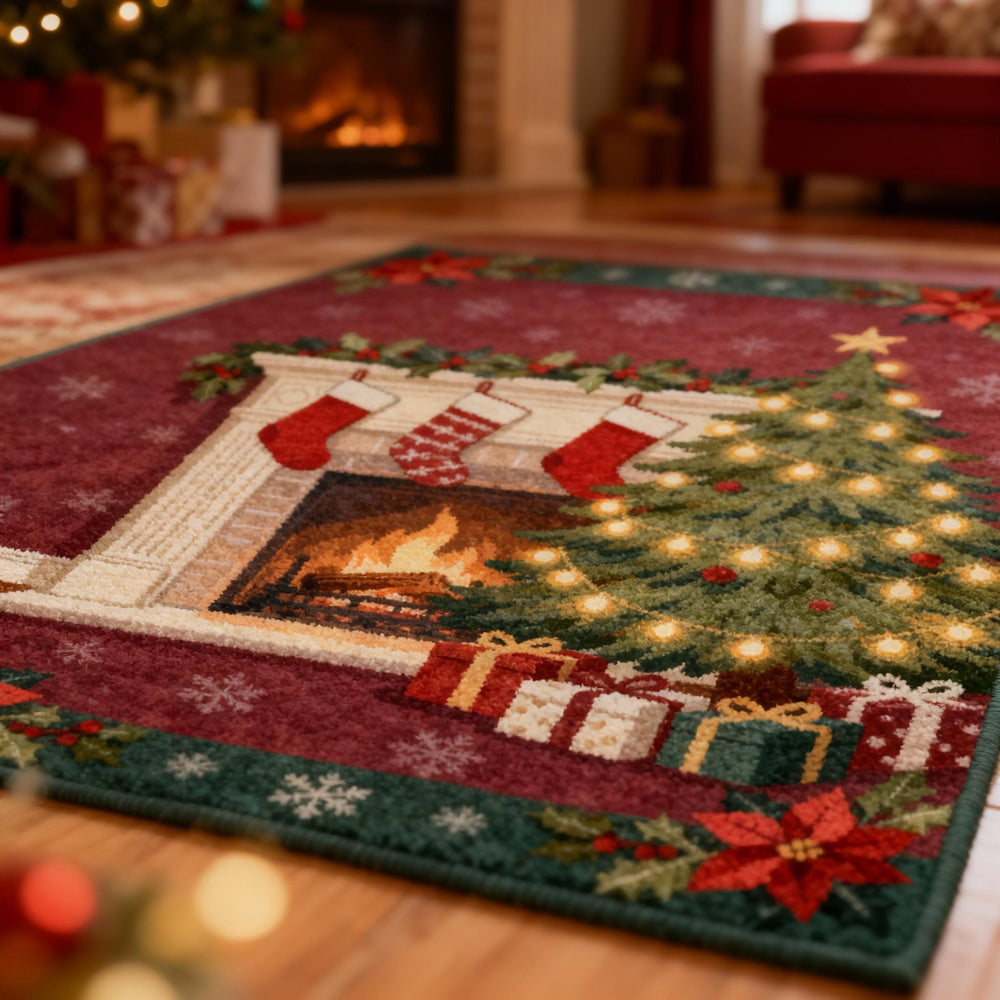 Traditional Christmas Rug, Red and Green Holiday Carpet