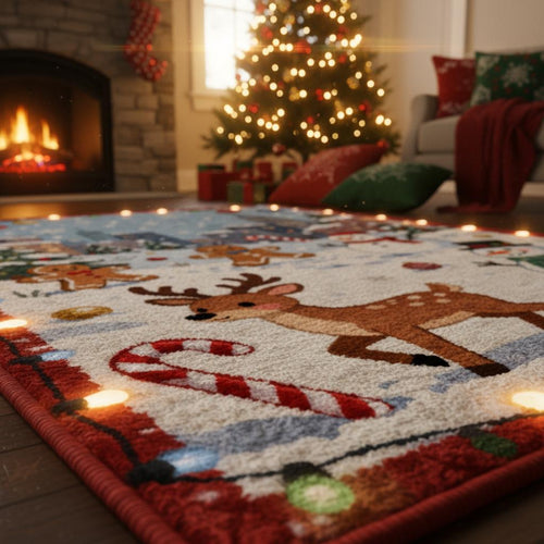 Cute Christmas Rug, Kawaii Holiday Area Rug