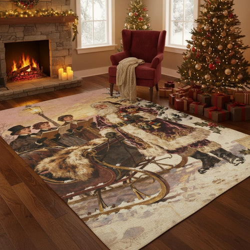 Vintage Christmas Rug, Victorian Santa Claus Carpet
