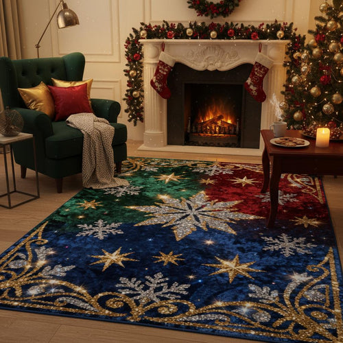 Glam Christmas Rug, Glitter Snowflake Carpet