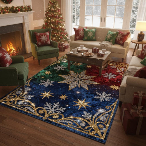 Glam Christmas Rug, Glitter Snowflake Carpet