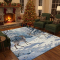 Magical Winter Rug, Snowy Forest Deer Carpet