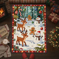 Christmas Rug, Whimsical Reindeer Snowman, Holiday Floor Mat