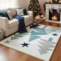 Modern Christmas Rug, Geometric Tree Print, Non-Slip Winter