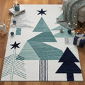 Modern Christmas Rug, Geometric Tree Print, Non-Slip Winter