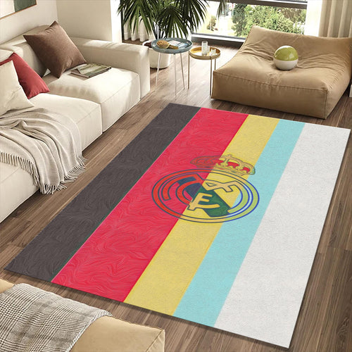 Artistic Real Madrid Stripe Rug Painterly Texture Soccer Fan Mat