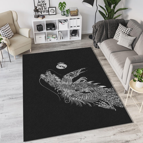 Real Madrid Dragon Fantasy Art Rug Two-Headed Beast Black White